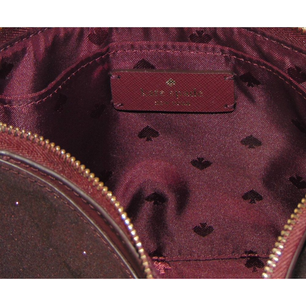 Kate Spade New York Tinsel Glitter Crossbody Bag Burgundy Wine Zip Gold Hardware - Picture 11 of 15